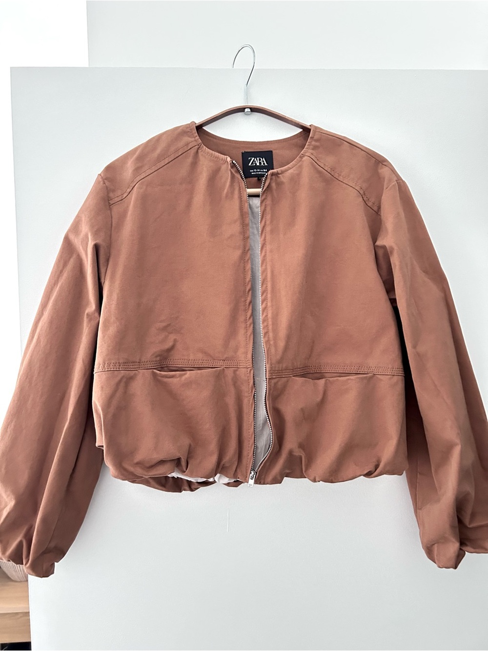 Zara Bubble Hem Rust Brown Bomber Jacket Sz 13-14 XS Unworn Like New NWOT